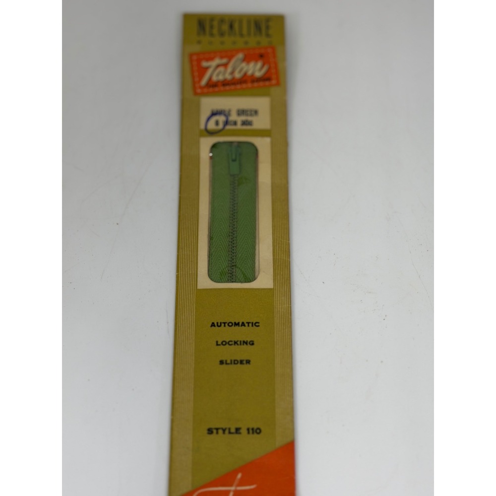 VTG Talon Zipper Apple Green Style 110 Automatic Locking Slider 6" Sewing New - Picture 2 of 5